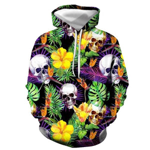 3D Graphic Printed Hoodies The Skeleton And Flowers