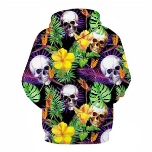 3D Graphic Printed Hoodies The Skeleton And Flowers