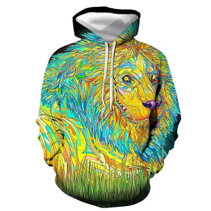 3D Graphic Printed Hoodies Colorful Lion