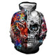 3D Graphic Printed Hoodies Skull And Tiger