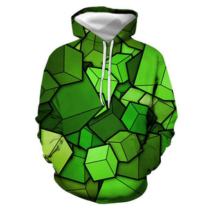 3D Graphic Printed Hoodies Green Polygon