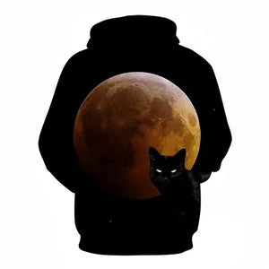 3D Graphic Printed Hoodies Moon & Cat