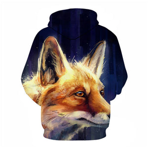 3D Graphic Printed Hoodies Fox Staring