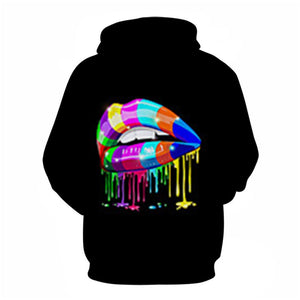 3D Graphic Printed Hoodies Lips Painting