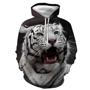 3D Graphic Printed Hoodies White Tiger