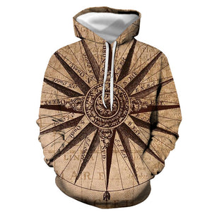 3D Graphic Printed Hoodies Antique Pictorial Map