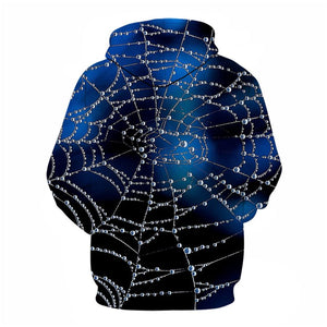 3D Graphic Printed Hoodies Spider Web & Dew