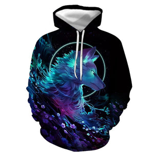 3D Graphic Printed Hoodies Colorful Wolf