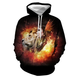 3D Graphic Printed Hoodies Lady And Lion