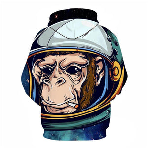 3D Graphic Printed Hoodies Chimp Smoking