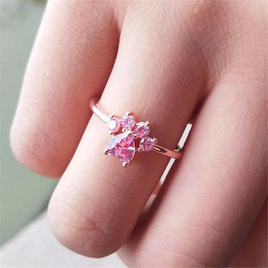 🎉Summer Cleaning Big Sale 50% Off - Cat Footprint Pink Crystal Open Ring